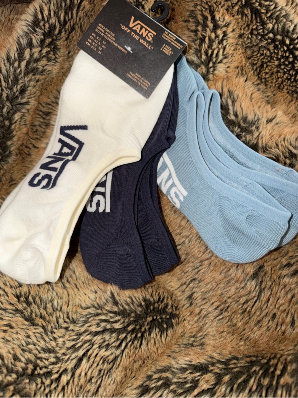 Vans Men's No-Show Sock 3-Pack - White, Navy, Light Blue 9.5-13 NWT